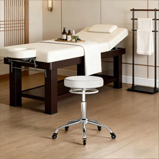 MIVRAY Bureaustoel Hocker 46-58 cm - Draaibaar En Verstelbaar - Voor Bureau Salon En Werkplaats - Metaal Kunstleer Wit