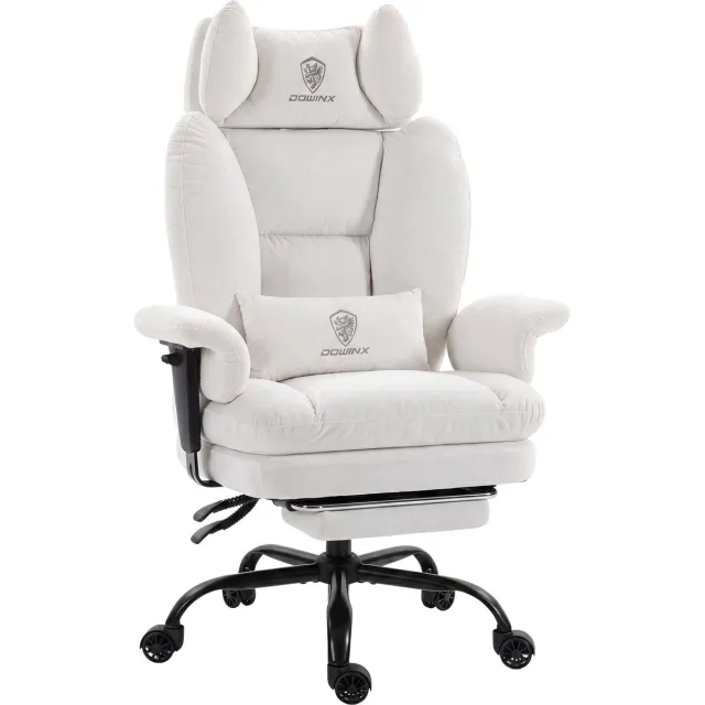 Dowinx Bureaustoel - Ergonomische Bureaustoel - Bureaustoelen voor Volwassenen - Grote Bureaustoel - Gamingstoel - Ademende Stof en Flueel - Met Voetensteun en Verstelbare Rug - Bureaustoel Gaming chair - Wit
