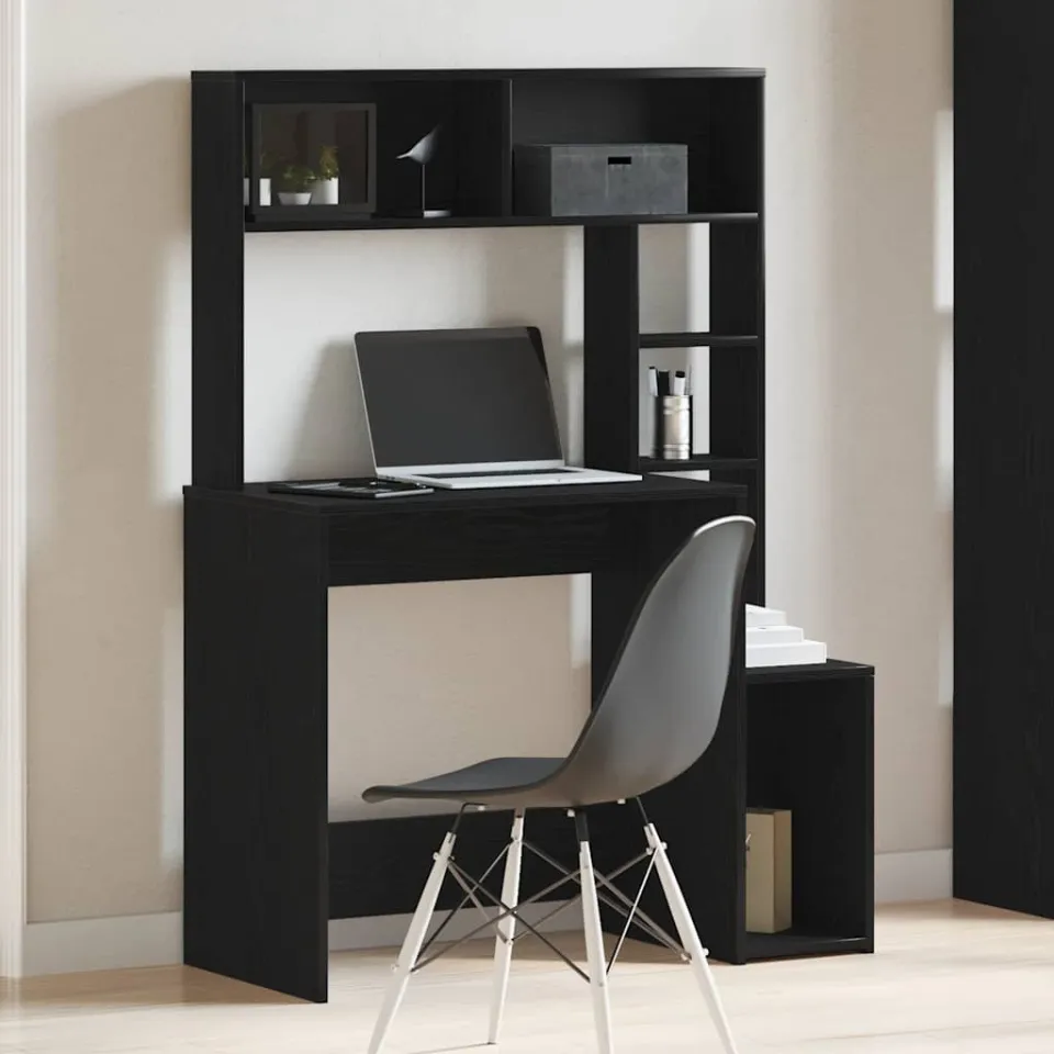 vidaXL Bureau met schappen 100x45x140 cm bewerkt hout zwart, foto 2