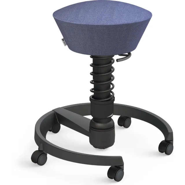 AERIS SWOPPER ergonomische bureaukruk - zwart onderstel - blauwe zitting - zachte wielen - wol - standaard Zwart-blauw-zacht