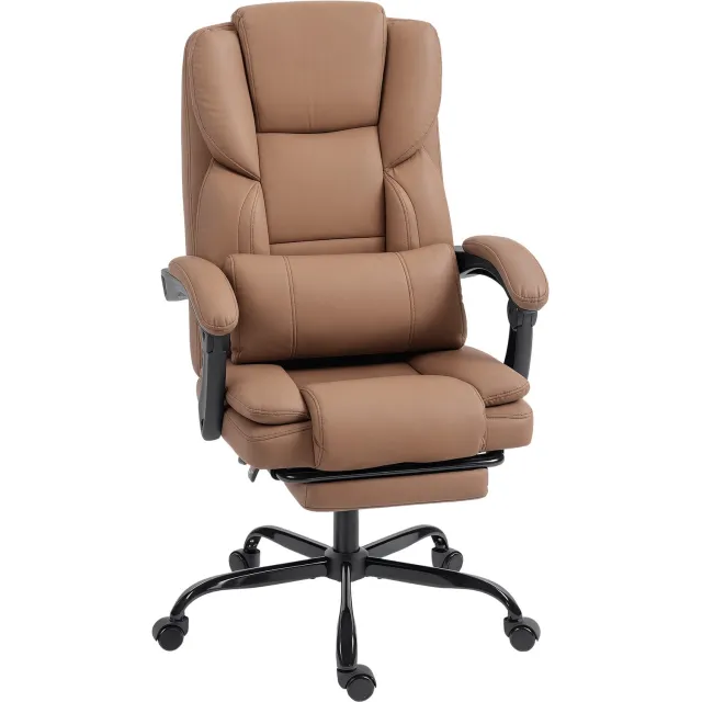 MUVANO Bruine kunstleren bureaustoel - bureaustoel met intrekbare voetensteun - in hoogte verstelbare bureaustoel - 65 x 67 cm - 140° kantelfunctie - thuiswerkplek bruin