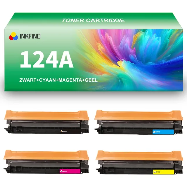 INKFIND 124A (Q6000A-Q6001A-Q6002A-Q6003A) / 707 tonercartridge multipack van 4 stuks (Zwart+Cyaan+Magenta+Geel) compatibel met HP 124A / Canon 707 voor HP Color Laserjet 2600/1600/2605N en Canon 707 Canon i-SENSYS LBP-5000/5100 - 4-pack BK/C/M/Y Zwart x1, Cyaan x 1, Magenta x 1, Geel x 1