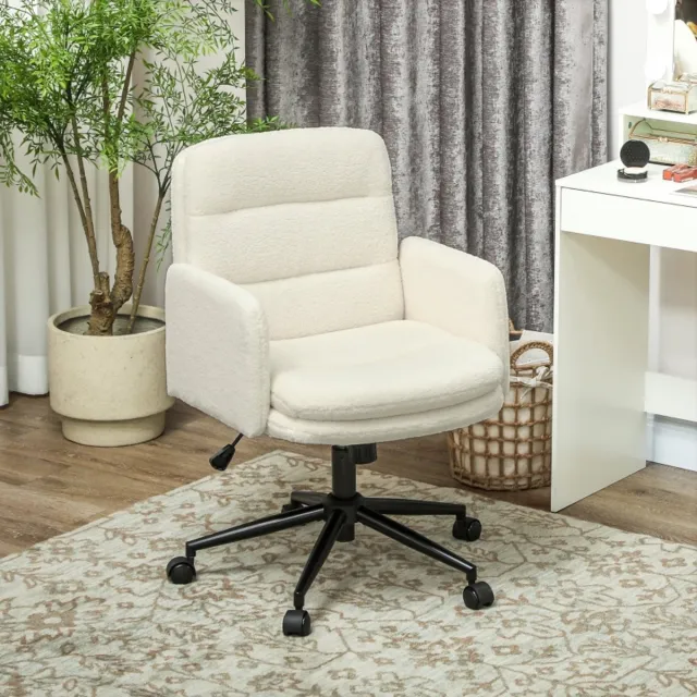 MODENUIT Bureaustoel 61,5 x 65 cm - Draaibaar met 5 Wielen en Armleuningen - Voor Bureau - Polyester Crèmewit