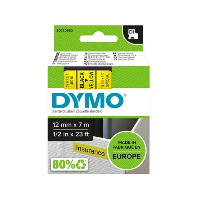 Labeltape dymo labelmanager d1 polyester 12mm Zwart op geel, foto 2