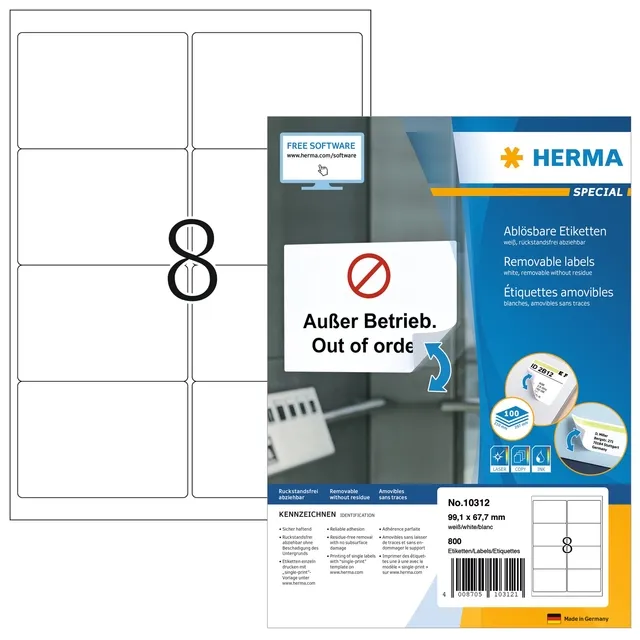 Herma Etiket HERMA 10312 99.1x67.7mm verwijderbaar wit 800 stuks
