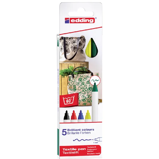 Textielmarker edding 4600 rond 1mm basis assorti 5 stuks