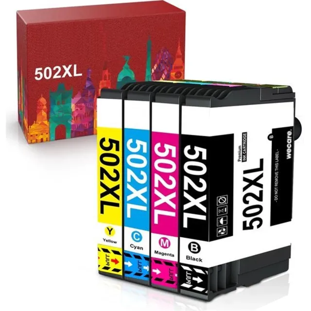 WeCare 4-pack | Huismerk inktcartridges voor Epson 502XL, Epson 502 multipack van 4 kleuren (Epson 502xl zwart, Epson 502xl C/M/Y *1) voor Epson Expression Home XP-5105 XP-5100 Workforce WF-2860DWF WF-2865DWF XP5105 WF-2860 Multipack 4 cartridges