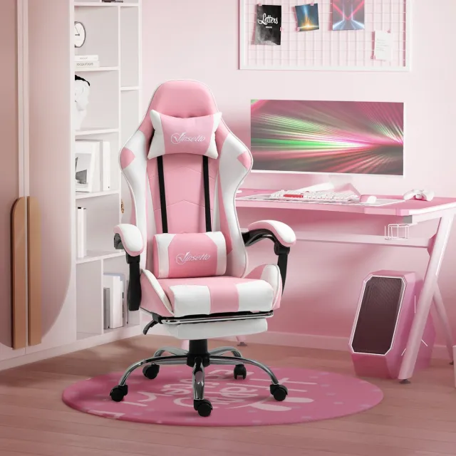 MODENUIT Gamingstoel - Ergonomisch - Verstelbare Zithoogte - Voor Bureau - Kunstleer - Roze/Wit met Hoofdsteun Pink