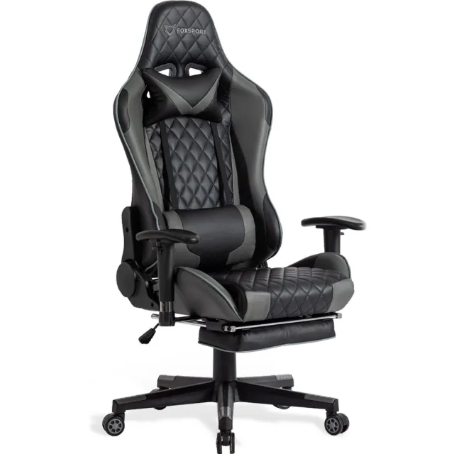 FOXSPORT Game Stoel - Gaming Stoel - Gaming Chair - Bureaustoelen - Bureaustoel Met Nekkussen & Verstelbaar Rugkussen - Instelbare Zithoogte - Gaming Accesoires - Met beensteunen - Zwart