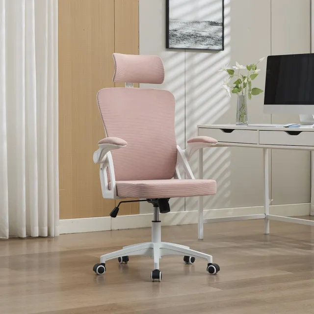REDOM Bureaustoel - Ergonomisch ontwerp - Net rugleuning met lendensteun - Hoofdsteun en armleuningen - Voor kantoor en thuiswerk - Mesh - Roze - 128 x 65 x 58 cm Pink