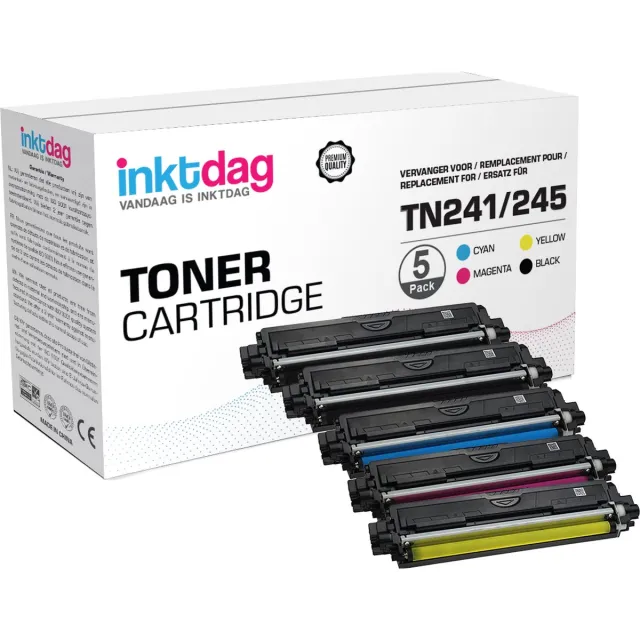 inktdag toner cartridge voor Brother TN-241 BK/ TN241 x 2, TN-245 C x 1, TN245M x 1, TN245Y x 1 Multipack (5 stuks ) voor Brother DCP-9015 CDW , DCP-9020 CDW Brother HL-3140 CW , HL-3150 CDW , HL-3170 CDW Brother MFC-9140 CDN, 9330 CDW, 9340 CDW Zwart x 2