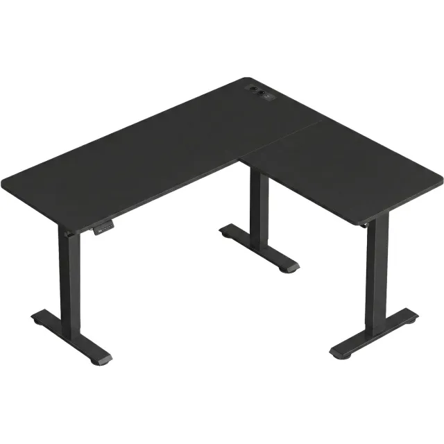 Vasagle Bureau - Zit Sta Bureau - Elektrisch - L-vormig Hoekbureau - Met Oplaadstation Zwart