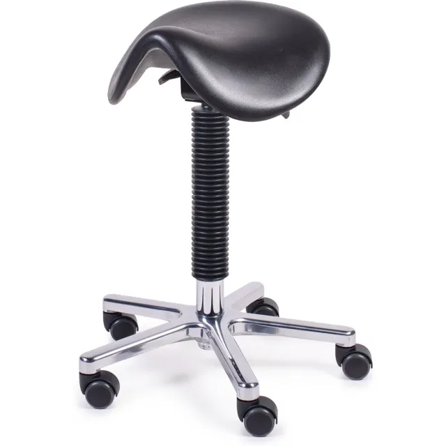 MTM zadelkruk HERTHA 200-A - zwart pur zadel - aluminium kruisvoet - ergonomisch - wielen - 49/69 cm