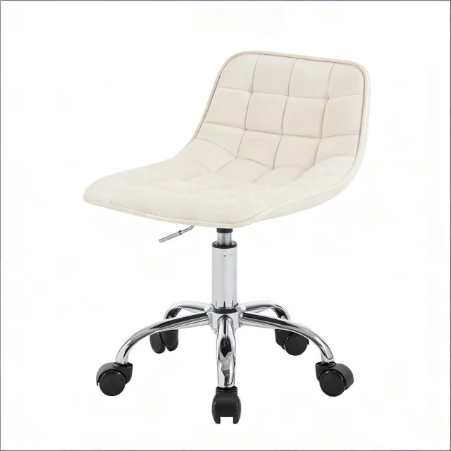 Ropilly Bureaustoel en Comfortabele Make-up Stoel - Voor Slaapkamer of Thuiskantoor - Ergonomisch Design met Wielen - Zacht Fluweel - Crèmewit Cream White