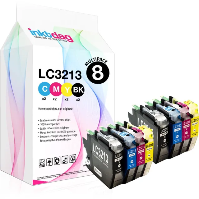inktdag inkcartridges geschikt voor Brother inktpatronen LC3213XL / LC3213 | Multipack van 8 inktcartridges voor Brother DCP J572DW, J772DW, J774DW, Brother MFC J491DW, J497DW, J890DW, MFC 895DW 2 x Zwart