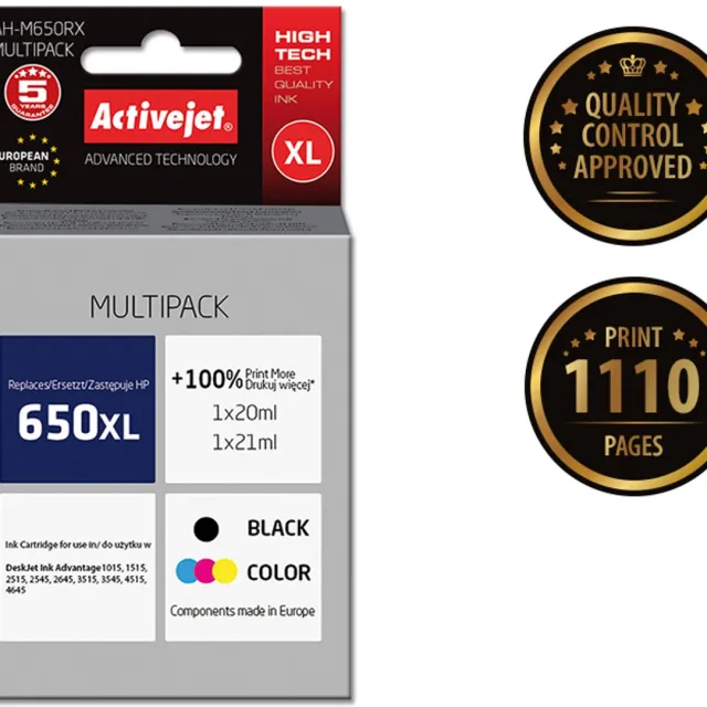 ActiveJet AH-M650RX inkt (vervanging HP 650 CZ101AE/CZ102AE; Premium; 1 x 20 ml, 1 x 21 ml; zwart, kleur)