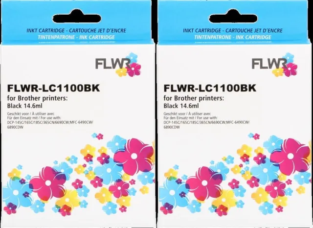 FLWR Cartridges / Brother LC-1100BK 2-pack / zwart / Geschikt voor Brother