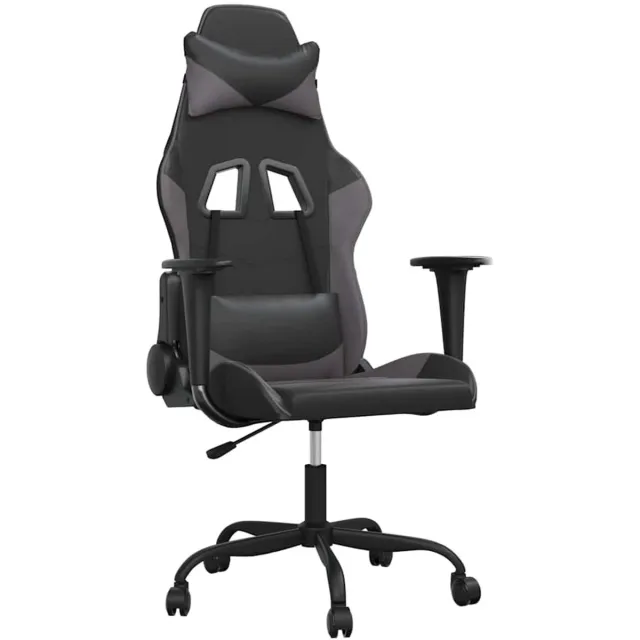 vidaXL Massage - gamestoel - kunstleer - zwart - en - grijs zwart en grijs