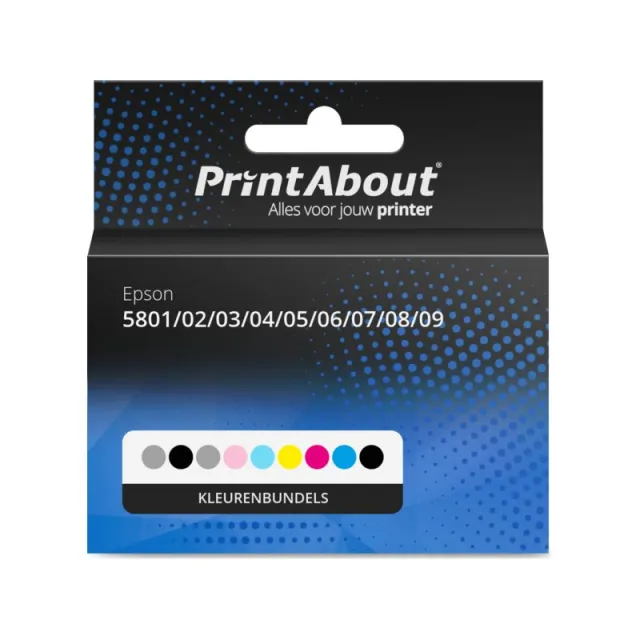 PrintAbout huismerk Inktcartridge 5801/02/03/04/05/06/07/08/09 (T580) Kleurenbundels Multipack Geschikt voor Epson