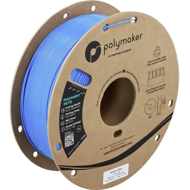 Polymaker PB05012 Filament PETG Highspeed filament 1.75 mm 1000 g Electric Blue, Blauw 1 stuk(s) Kleurloos