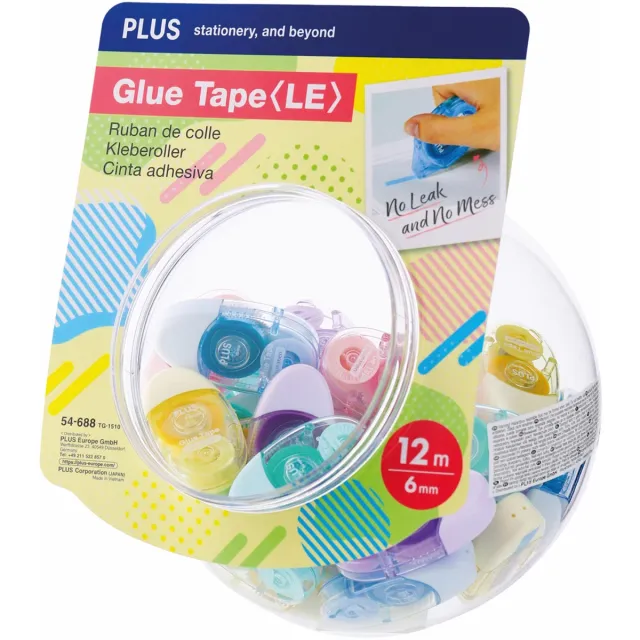 Art Plus Plus lijmroller, 12 m x 6 mm, display van 30 stuks in geassorteerde kleuren