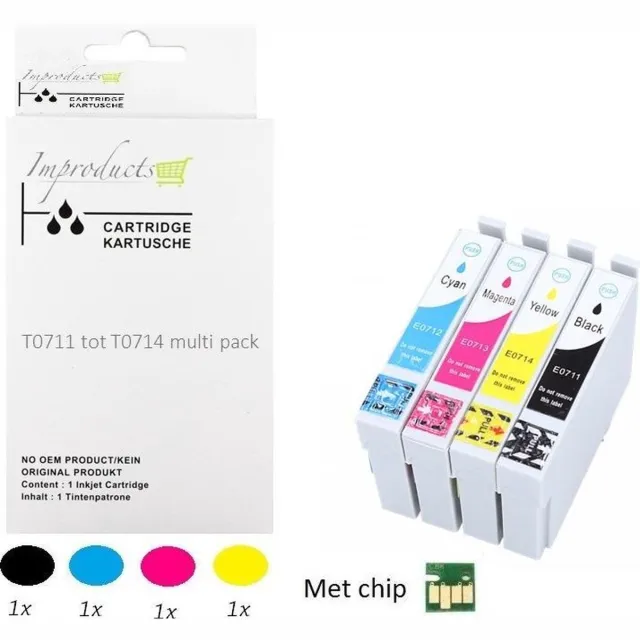 Improducts Inkt cartridges - Alternatief Epson T0711 T0712 T0713 T0714 T0715 set Versie V5 Multicolor - Zwart (1x), Cyaan (1x), Magenta (1x), Geel (1x)