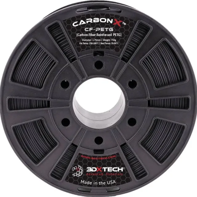 3D Xtech PTG3010750BK0 CarbonX™ CF Filament PETG Compound Chemisch bestendig 1.75 mm 750 g Zwart 1 stuk(s) Kleurloos