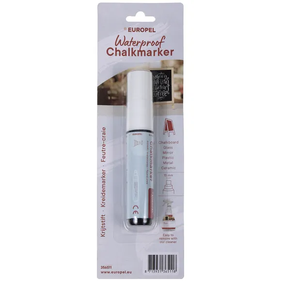 Europel Krijtstift Europel watervast 15mm wit blister 1 stuk