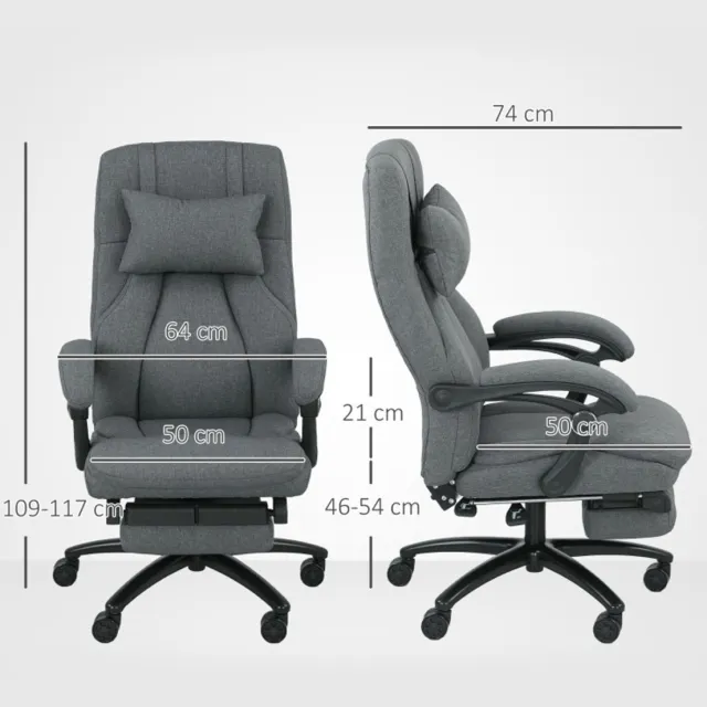 MODENUIT Bureaustoel 64 x 74 x 109-117 cm - Massage met USB-interface en voetsteun - Stof - Donkergrijs DARK GREY