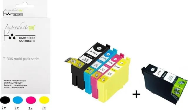 Improducts Inkt cartridges - Alternatief Epson T1301 T1302 T1303 T1304 T1306 set + zwart Multi