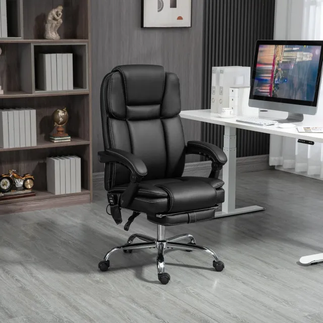 MODENUIT Bureaustoel 66 x 67 x 118-126 cm - Massage, Verwarming en Verstelbare Rugleuning - Werkkamer - Staal Zwart