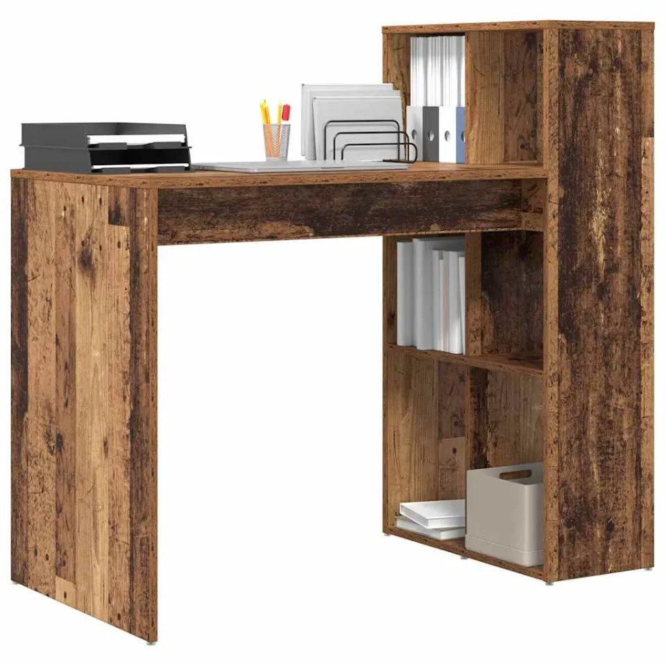 vidaXL Bureau Oud Hout 108 x 55 x 103 cm Bewerkt hout Bruin