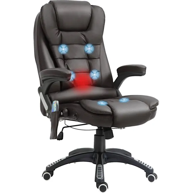 GranMaison Bureaustoel - Massagestoel - Bureaustoelen voor Volwassenen – Office Stoel – Gaming Stoel - Warmtefunctie Draaibaar - Bruin