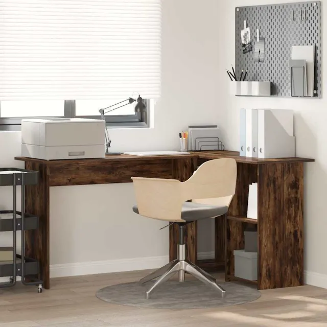 vidaXL Hoekbureau Gerookt eiken 142 x 102 x 73 cm Bewerkt hout, foto 2