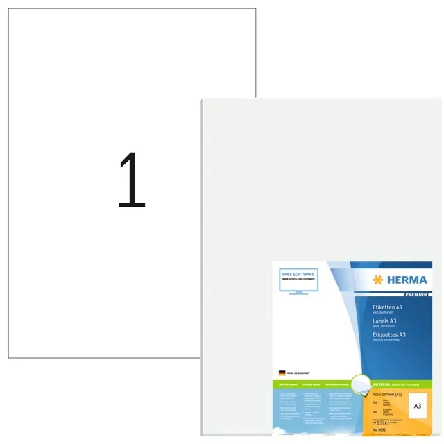 Herma PREMIUM etiketten A3, 297 x 420 mm, wit, permanent hechtend