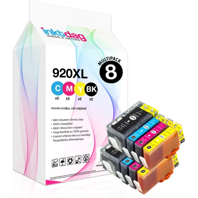 inktdag Inktcartridge voor HP 920 XL cartridges, hp 920xl multipack zwart + kleur set 8 pak geschikt voor printers HP Officejet 6000 , 6500 , 6500 A , 6500 A Plus , 7000 , 7500 A , Pro 6000 Zwart x 2
