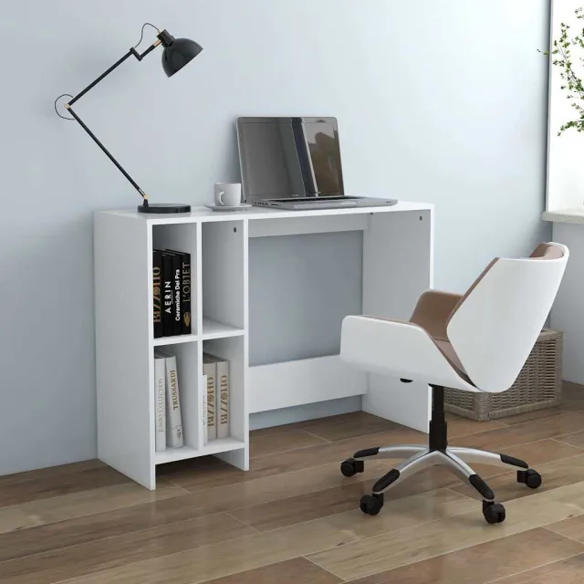 vidaXL Bureau 102,5x35x75 cm bewerkt hout wit, foto 2