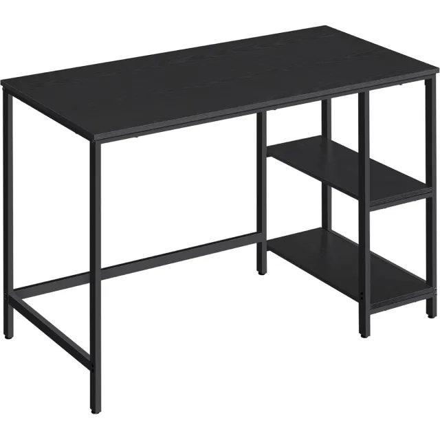 FurnStar Bureau - Computertafel - Pc-tafel - Bureautafel - Met 2 planken aan de rechter- of linkerkant - Voor kantoor - Woonkamer - Stalen frame - Industrieel design - 50D x 100B x 76H cm - Zwart.