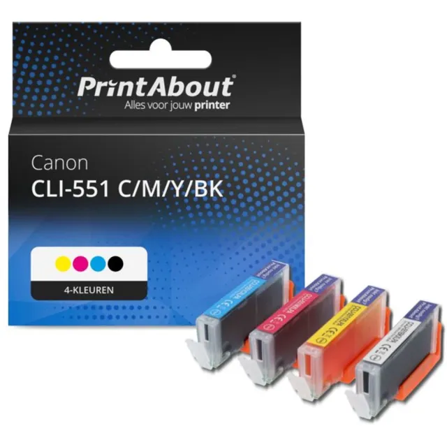 PrintAbout Huismerk Canon CLI-551 C/M/Y/BK Inktcartridge 4-kleuren Voordeelbundel