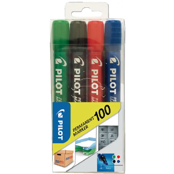 Pilot Viltstift PILOT 100 rond fijn assorti blister ?? 4 stuks