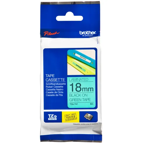 Brother Labeltape Brother P-touch TZe-741 standaard 18mm zwart op groen