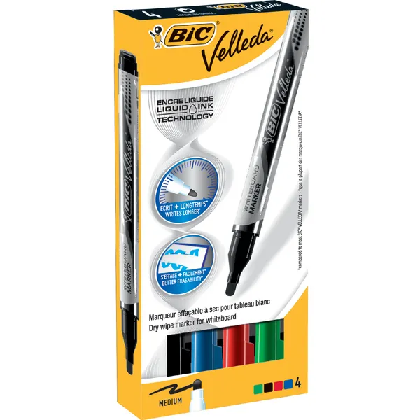 Bic Viltstift Bic Velleda liquid whiteboard rond medium assorti doos à 4 stuks