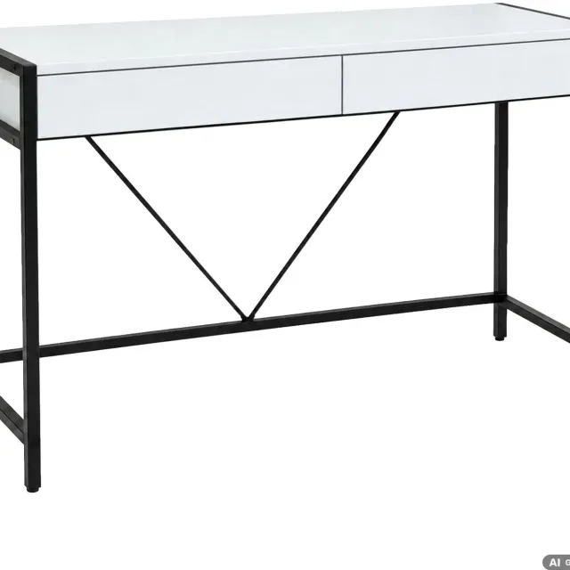 Akord Computerbureau LOFT PURE / Wit / 124 cm / 2 laden, zwarte poten, industriële stijl / 124 x 50 x 80 cm Wit/zwart