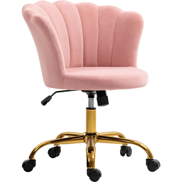 Lunpog Bureaustoel van fluweel - kaptafelstoel met bloembladvormige rugleuning - in hoogte verstelbaar - 69 x 64 x 80-90 cm - roze
