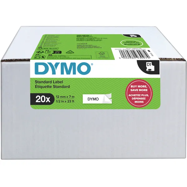 Dymo Labeltape Dymo LabelManager D1 polyester 12mmx7m zwart op wit 20 stuks