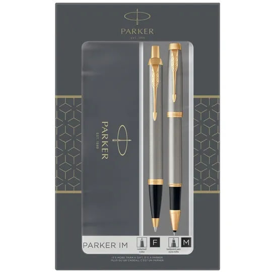Parker Balpen en Rollerpen Parker IM brushed metal GT medium 2 stuks