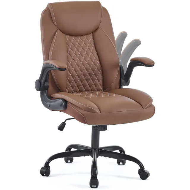 MODENUIT Bureaustoel 64 x 64 x 102 cm - Verstelbare Hoogte Met Hoofdsteun En Wielen - Kantoor - Leer Bruin