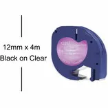 Dymo Huismerk DYMO LetraTag 12267/S0721530 Labeltape 12mm Zwart op Transparant