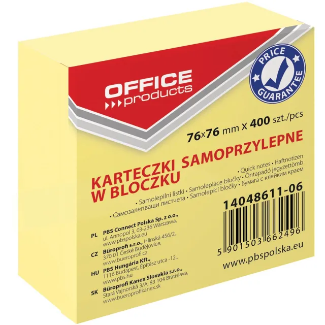 Office Products memoblok, 76 x 76 mm, 400 vel, geel