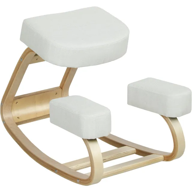 Vinona Ergonomische kniestoel - Met kantelfunctie - Massief berkenhouten frame - Met 10 cm dikke kussens - 51 x 69 x 58 cm - Crèmewit